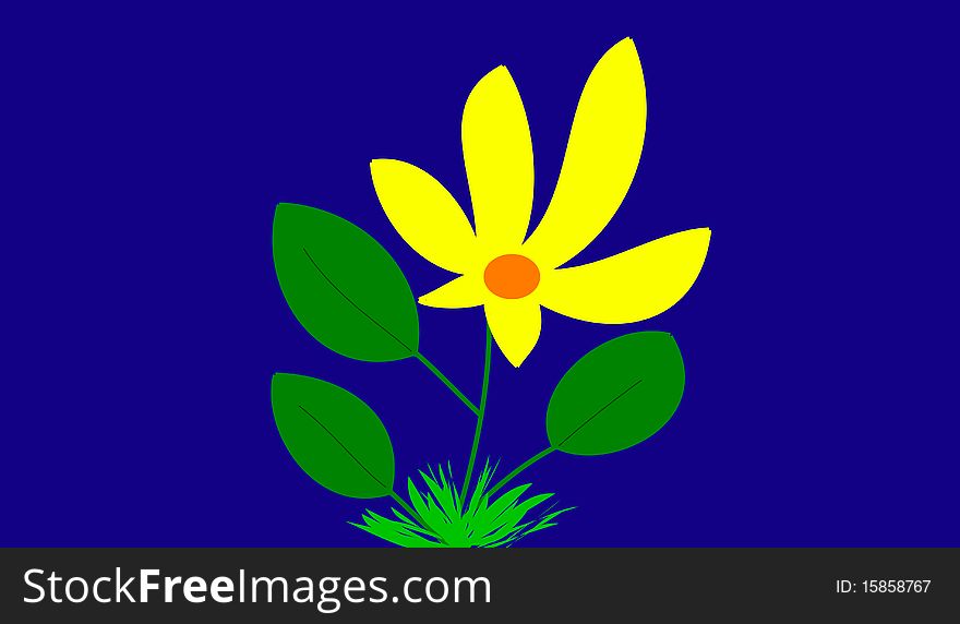 Yellow flower on the blue background