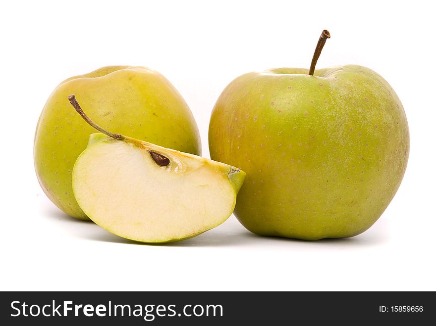 Green ripe apple isolated on white background