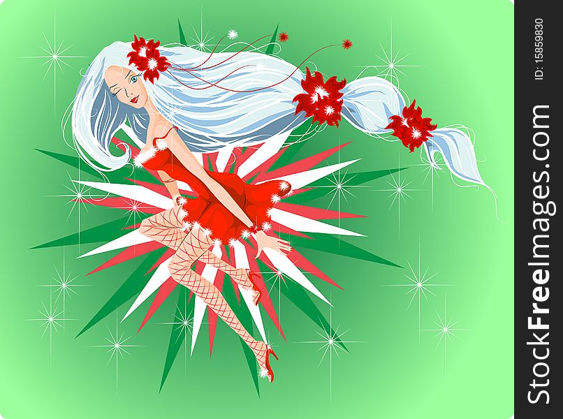 Vector image of Santa girl includes 5 layers: background, girl dressed in red underwear, dress and shoes, decorations, sparkling stars. You can undress this Santa girl in one click!. Vector image of Santa girl includes 5 layers: background, girl dressed in red underwear, dress and shoes, decorations, sparkling stars. You can undress this Santa girl in one click!