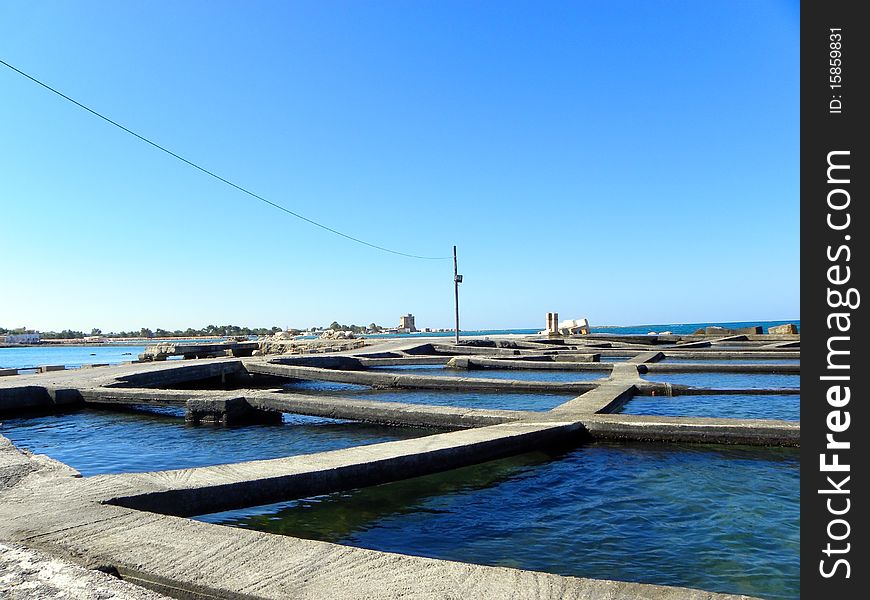 Tanks for the cultivation of mussels in Salento in Italy