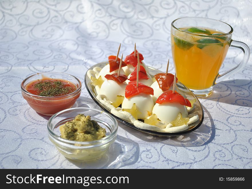 Delicious breakfast - eggs with mayonnaise filling