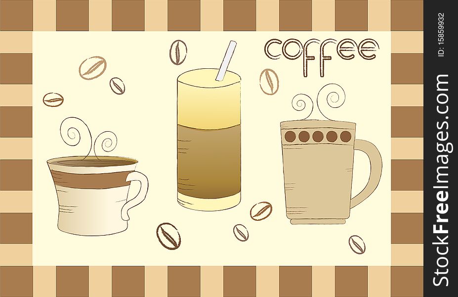 Drawing effect coffee cups set. Drawing effect coffee cups set