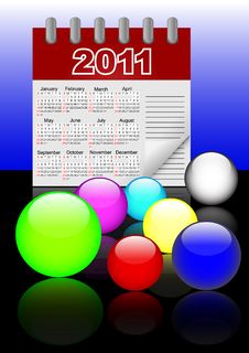 Icons Of Spheres And Calendar 2011. Vector. 10eps. Royalty Free Stock Image
