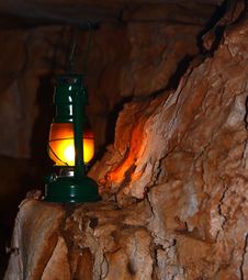 Lamp On A Cave Wall Stock Images