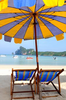 Beach Umbrellas And Sunbeds Stock Images