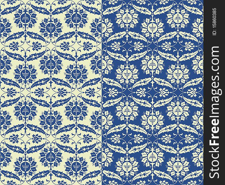 Antique tileable background image in blue and light yellow. Antique tileable background image in blue and light yellow