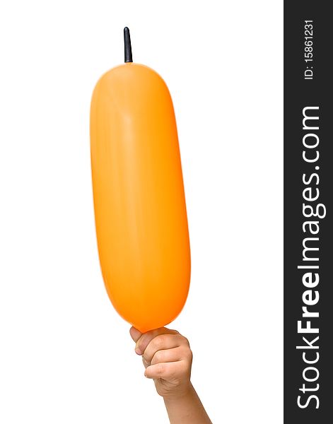 Child's hand with a balloon on white background