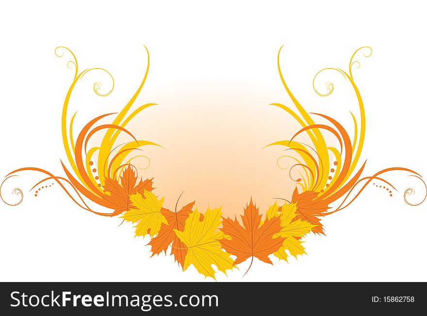 Maple leaves with floral ornament. Illustration