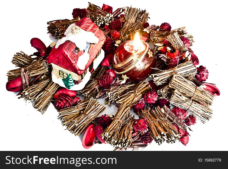 Christmas Bomblets And Candle Isolated