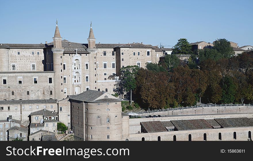 Castle of urbino with turrets and teathre