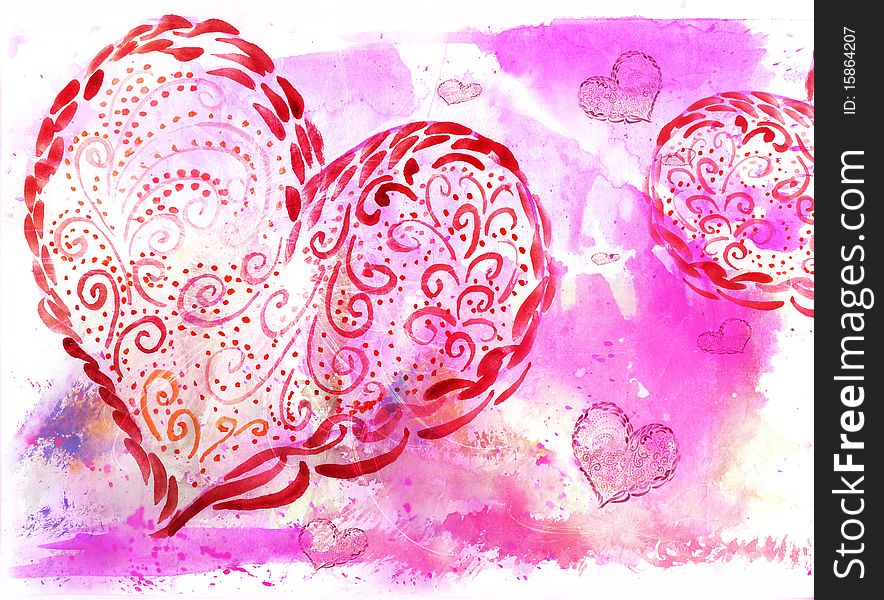 Abstract heart watercolor hand painted background. Abstract heart watercolor hand painted background