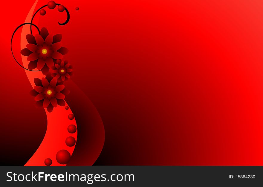 Stylized flowers on a red background with space for text