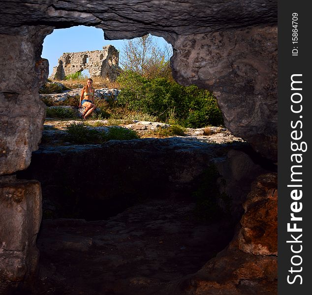 View on the citadel from the obsolete cave house in Mangup Kale (Crimea, Ukraine). View on the citadel from the obsolete cave house in Mangup Kale (Crimea, Ukraine)