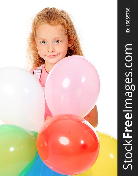 Portrait of a little girl with balloons. Isolated over white background. Portrait of a little girl with balloons. Isolated over white background.