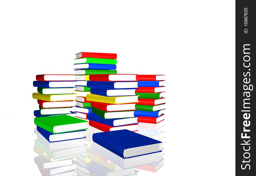 Piles of color books over white background