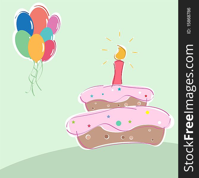 Vector birthday cake and balloons