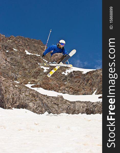 Freerider, jumping in a mountains, Caucasus, summer, 2010