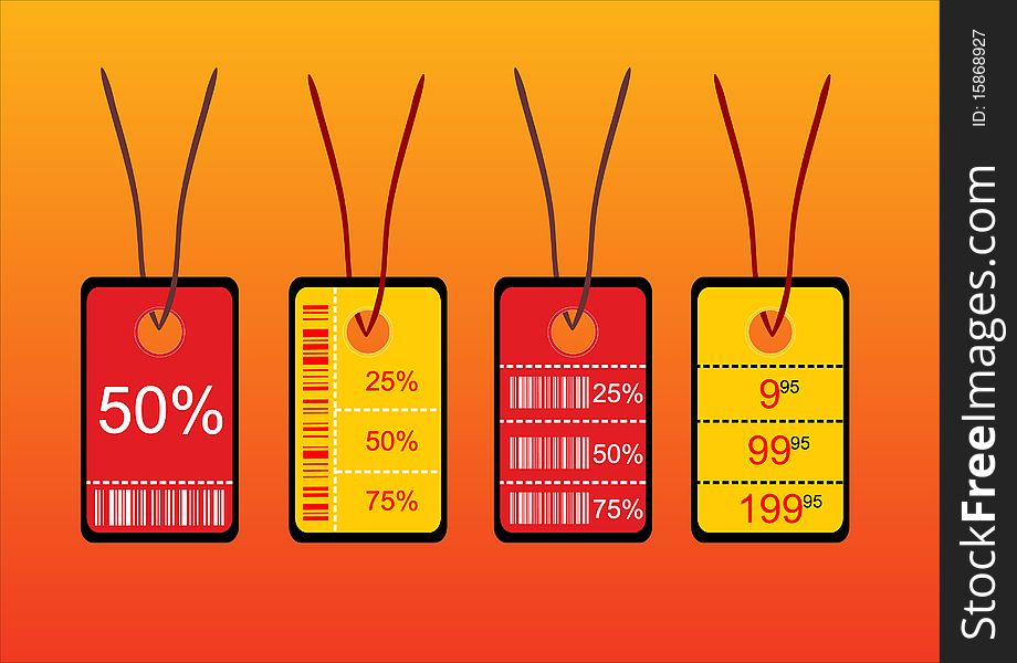 Illustration of price tags with barcodes