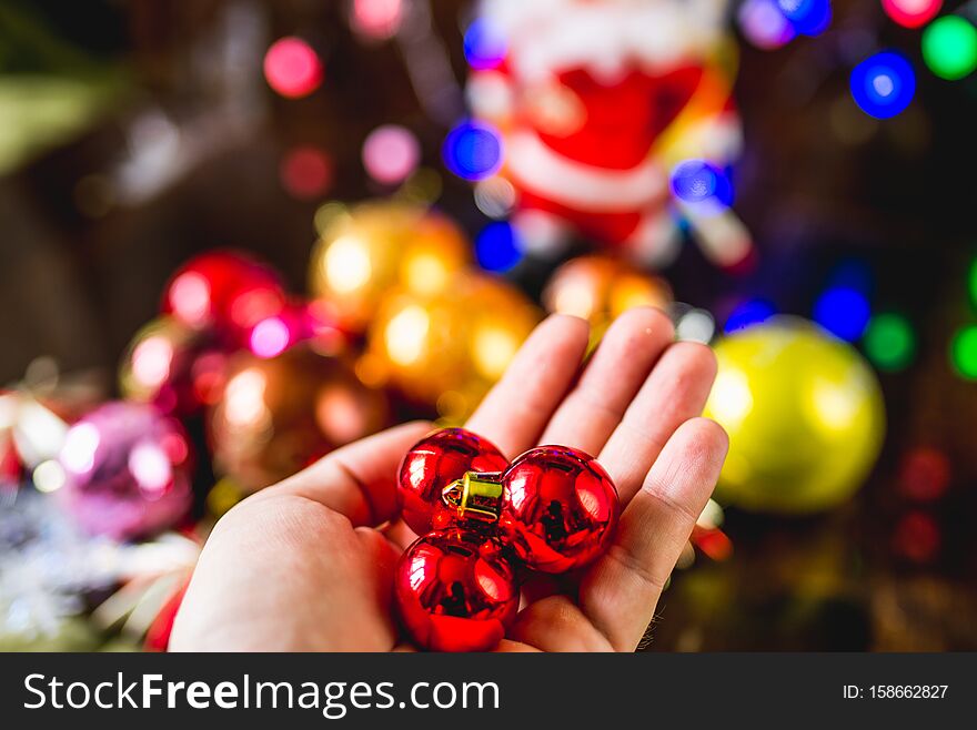 Colorful christmas balls tree and decorations background