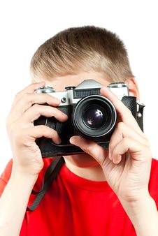 Professional Photographer Isolated On White. Royalty Free Stock Image Professional Photographer Isolated On White. Royalty Free Stock Image