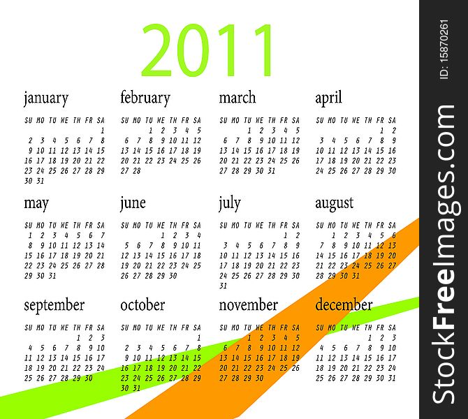 Year 2011 colored vector calendar. Year 2011 colored vector calendar