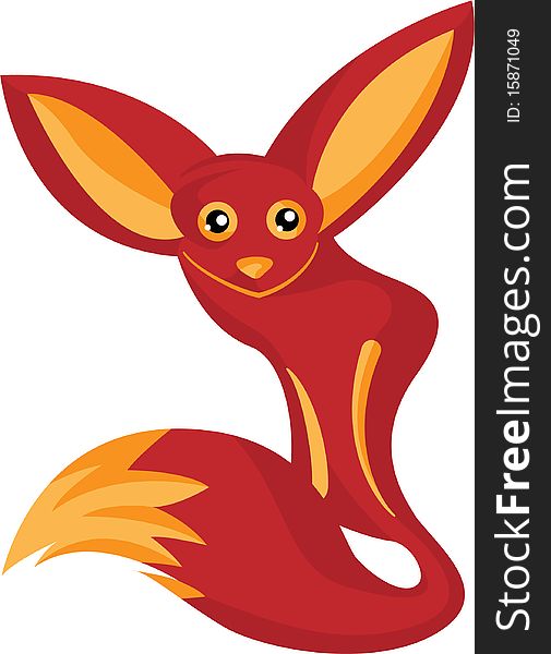 Red fox cartoon with big ears and sorrowful eyes