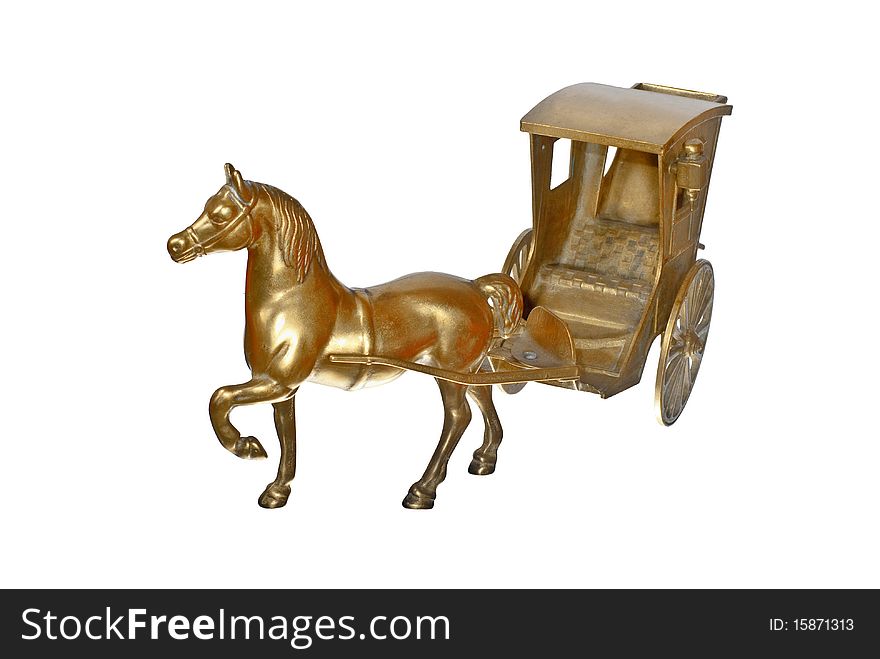 Brass horse harnessed to a carriage