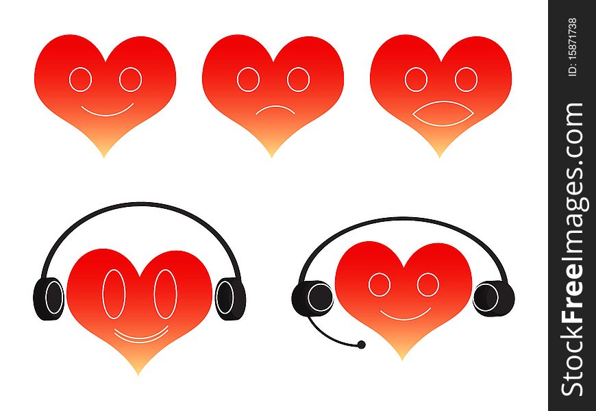Vector detail of heart smiley , one music lover , one customer care smiley