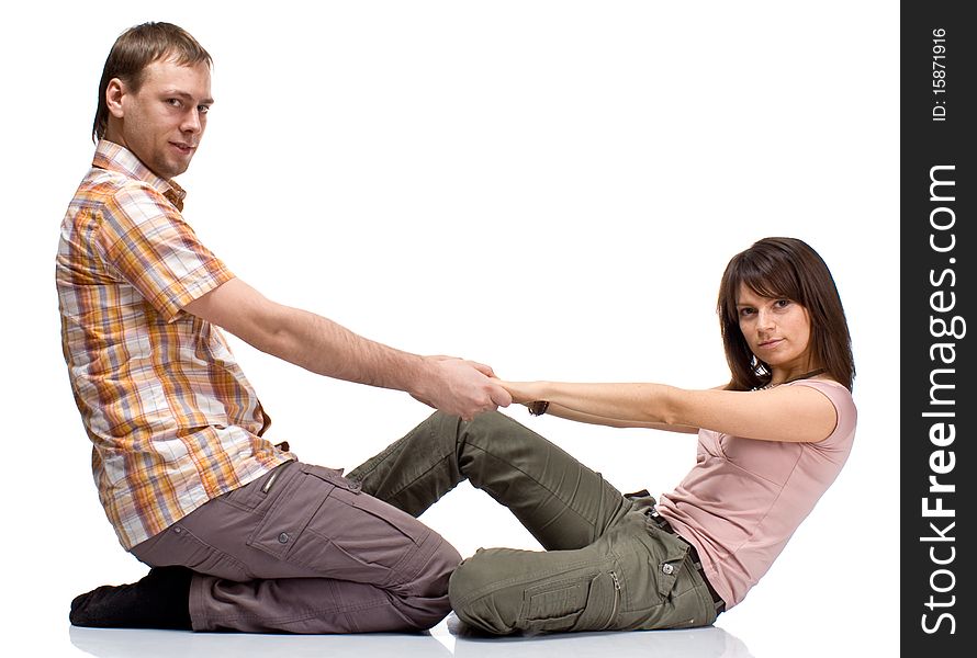 Happiness couple with a white background