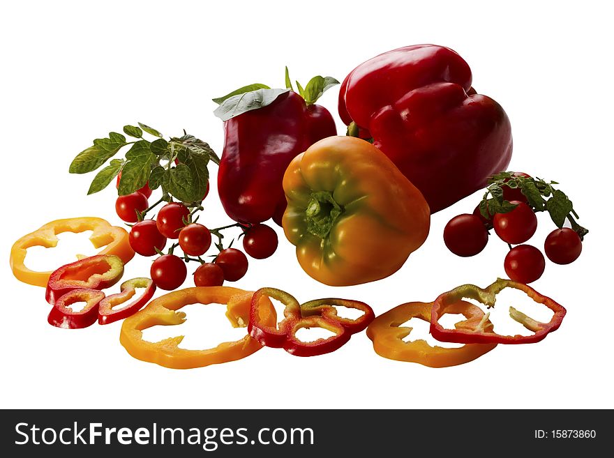 Sweet pepper and tomatoes isolated on a white background