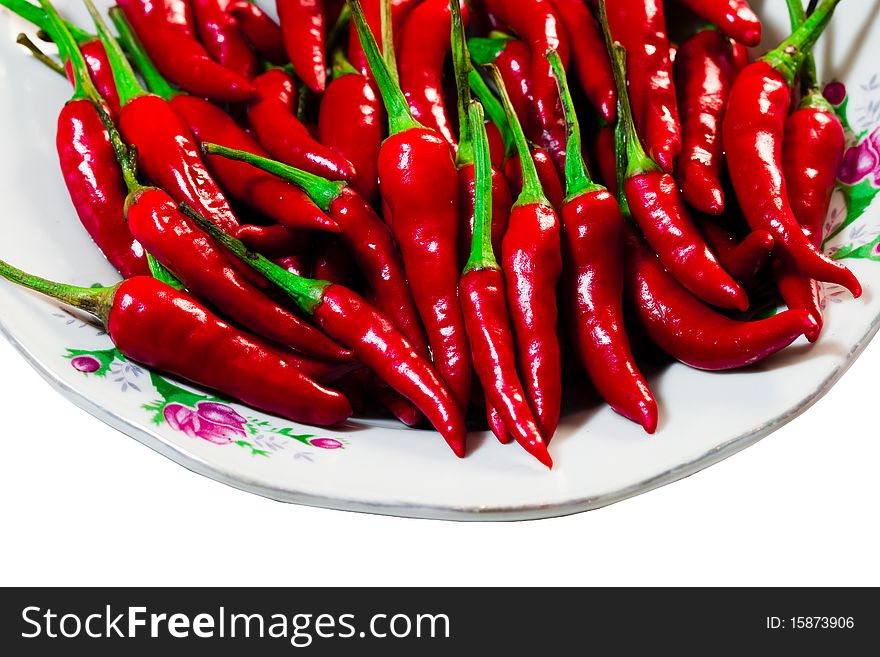 Red chili peppers in white background