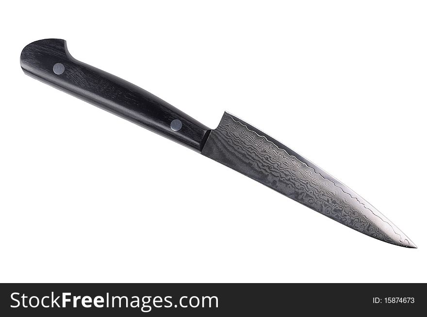 Damascus steel chief knife isolated over white background (clipping path)