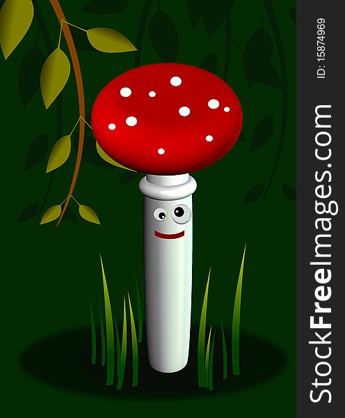 The funny fly agaric grows in wood