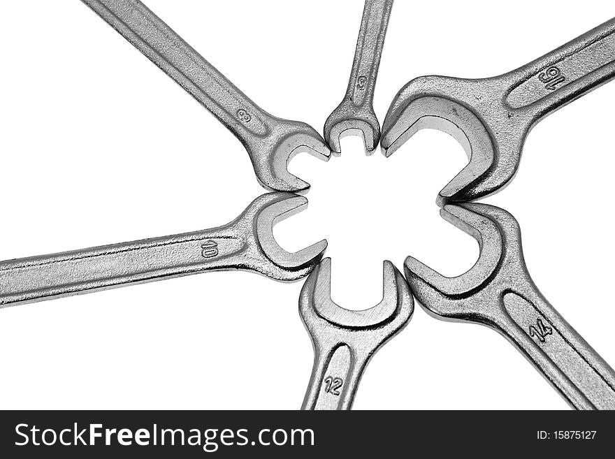 Six spanners composition isolated on white background