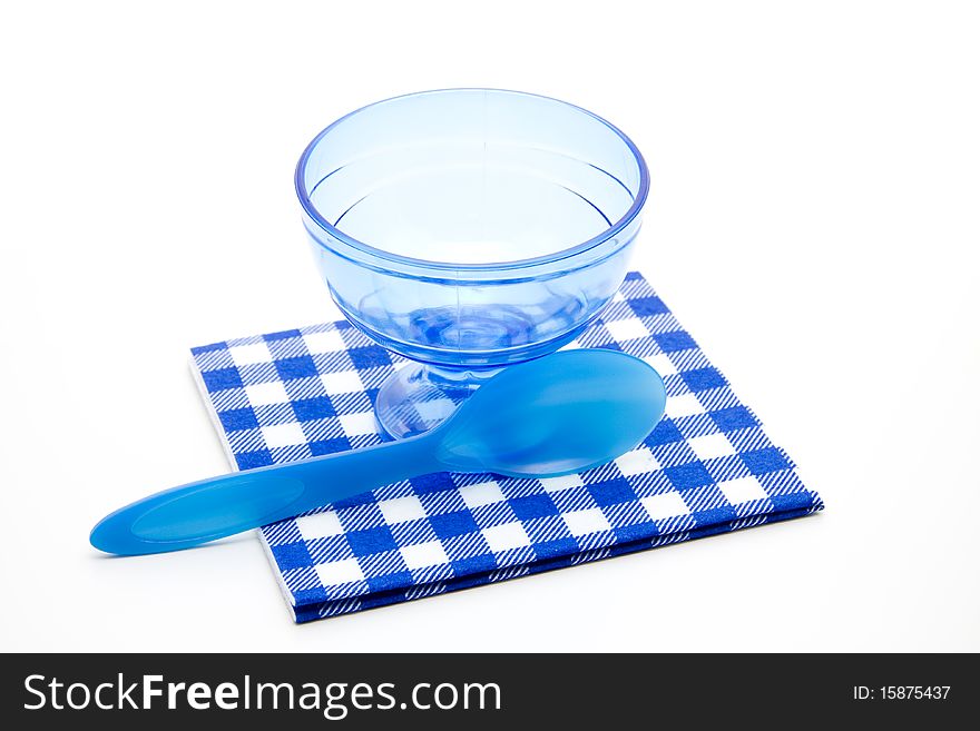 Ice cup with spoon on cloth