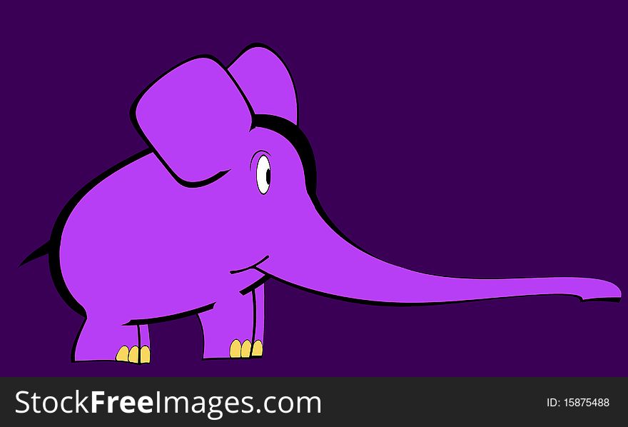 Alone violet elephant illustration with long trunk