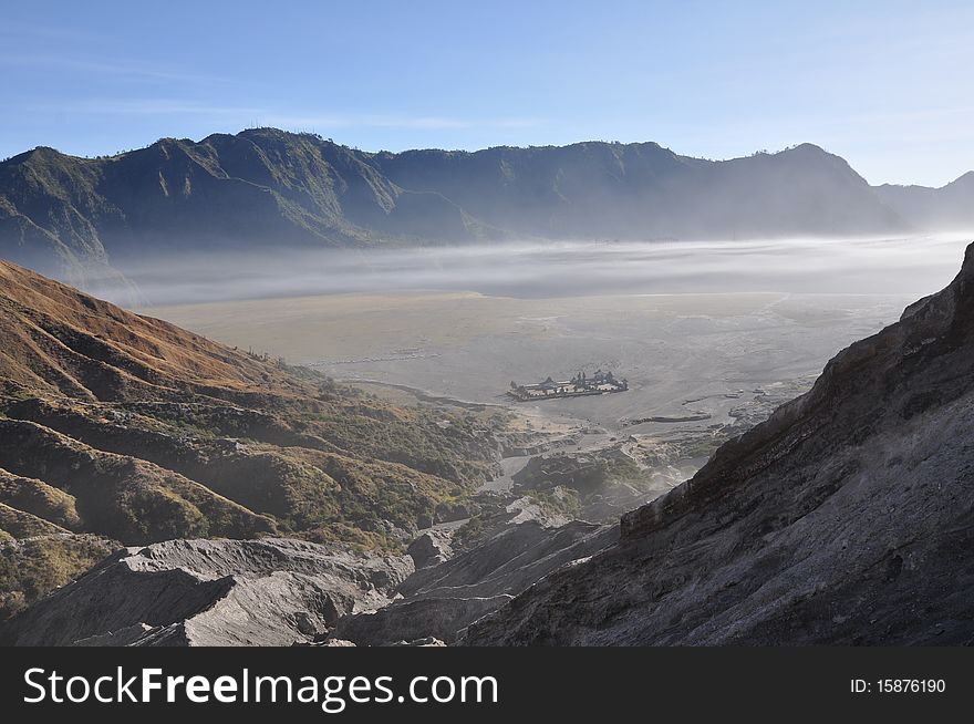 Morning view in to the Gunung Bromo valley; Java; Indonesia.