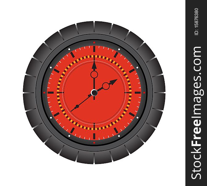 Circle,red clock on white background. Circle,red clock on white background.