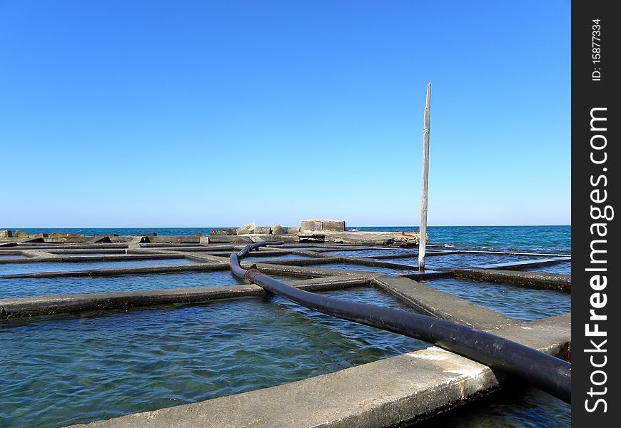 Tanks for the cultivation of mussels in Salento in Italy. Tanks for the cultivation of mussels in Salento in Italy