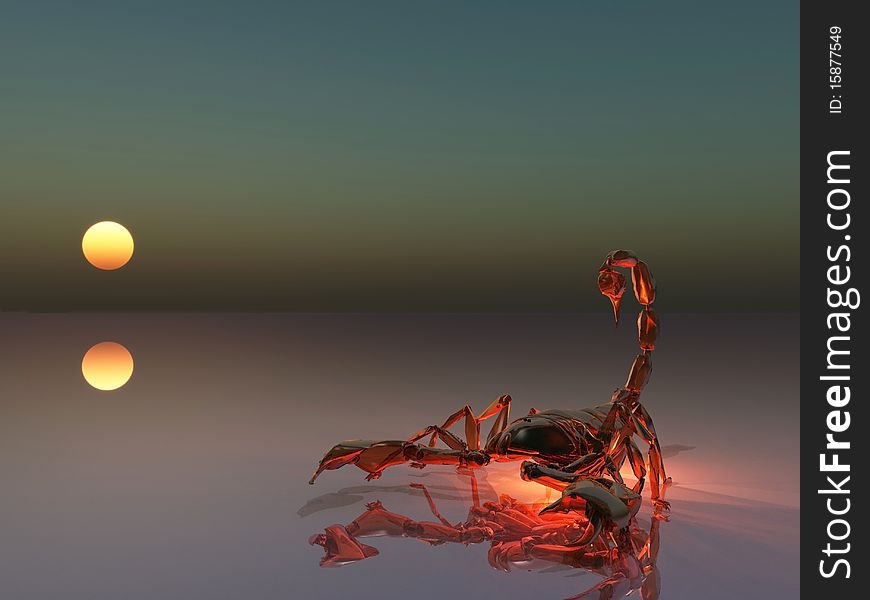 Rendered glass scorpion with sun