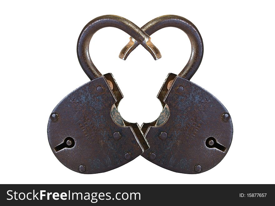 Old rusty locks composed in the form of heart. Old rusty locks composed in the form of heart