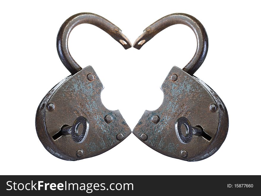 Old rusty locks composed in the form of heart. Old rusty locks composed in the form of heart