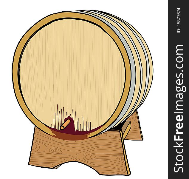 Barrel with wine on white background