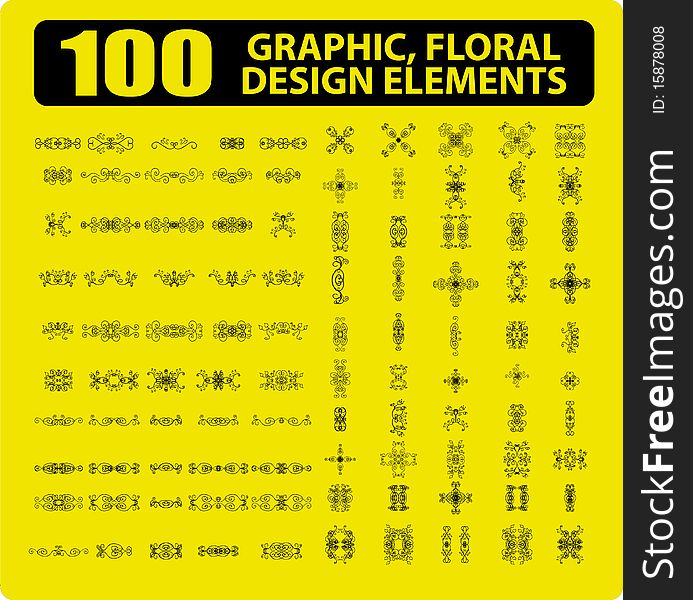 100 Graphic, floral, tattoo design elements books, cards decor ornament
