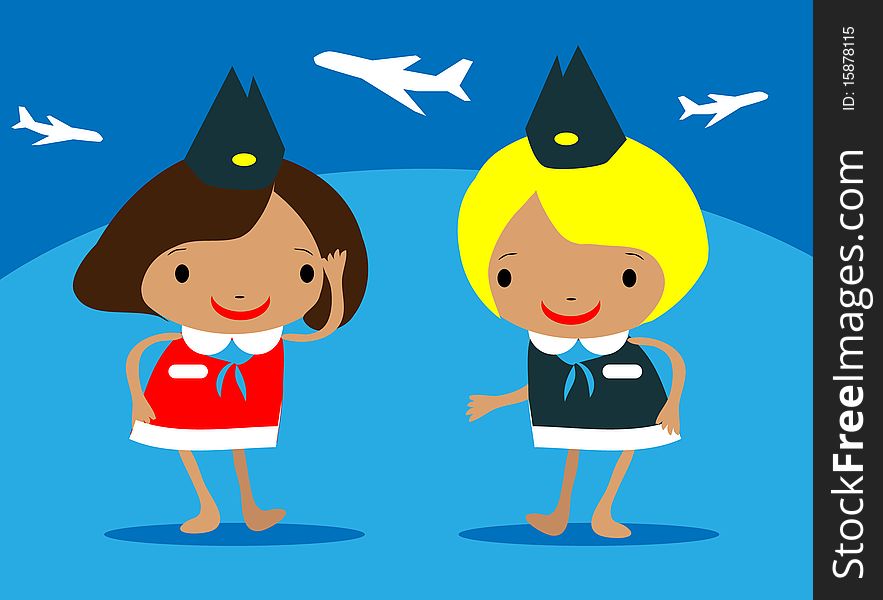 Beautiful Stewardess at the airport vector illustration girls