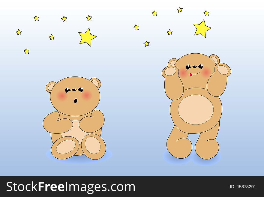 There is a bear who wants to take a star. There is a bear who wants to take a star