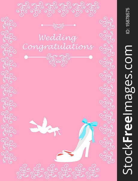 Wedding Bridal card with shoe bird and floral Design elements