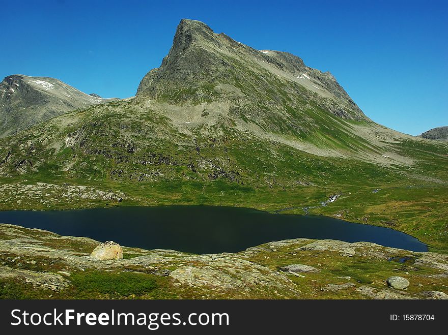 Mountain lake in Norway near Trollstigen