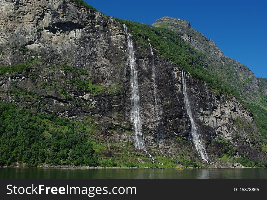 Mountain river with waterfall in Norway