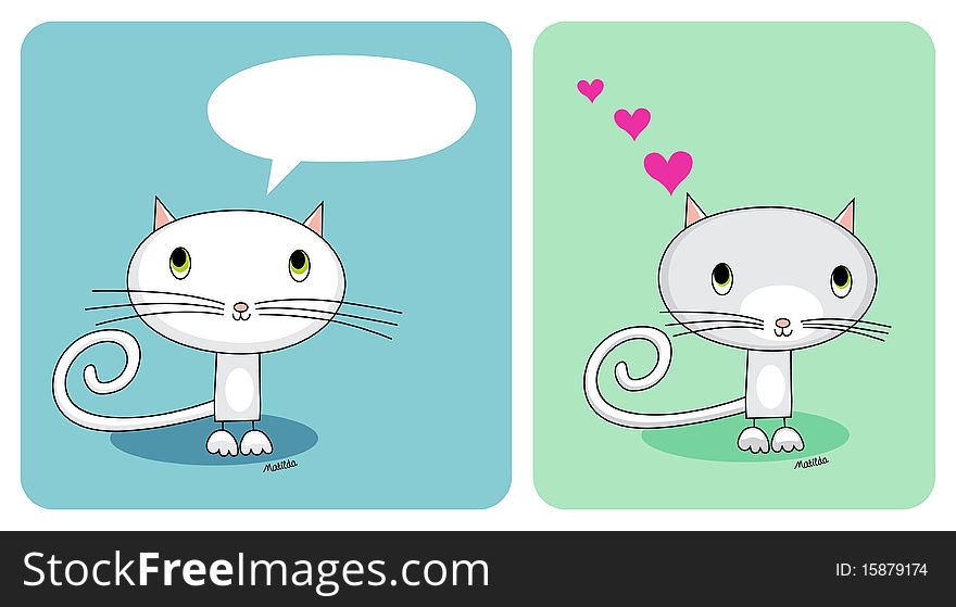 2 illustrations of a cat. 2 illustrations of a cat